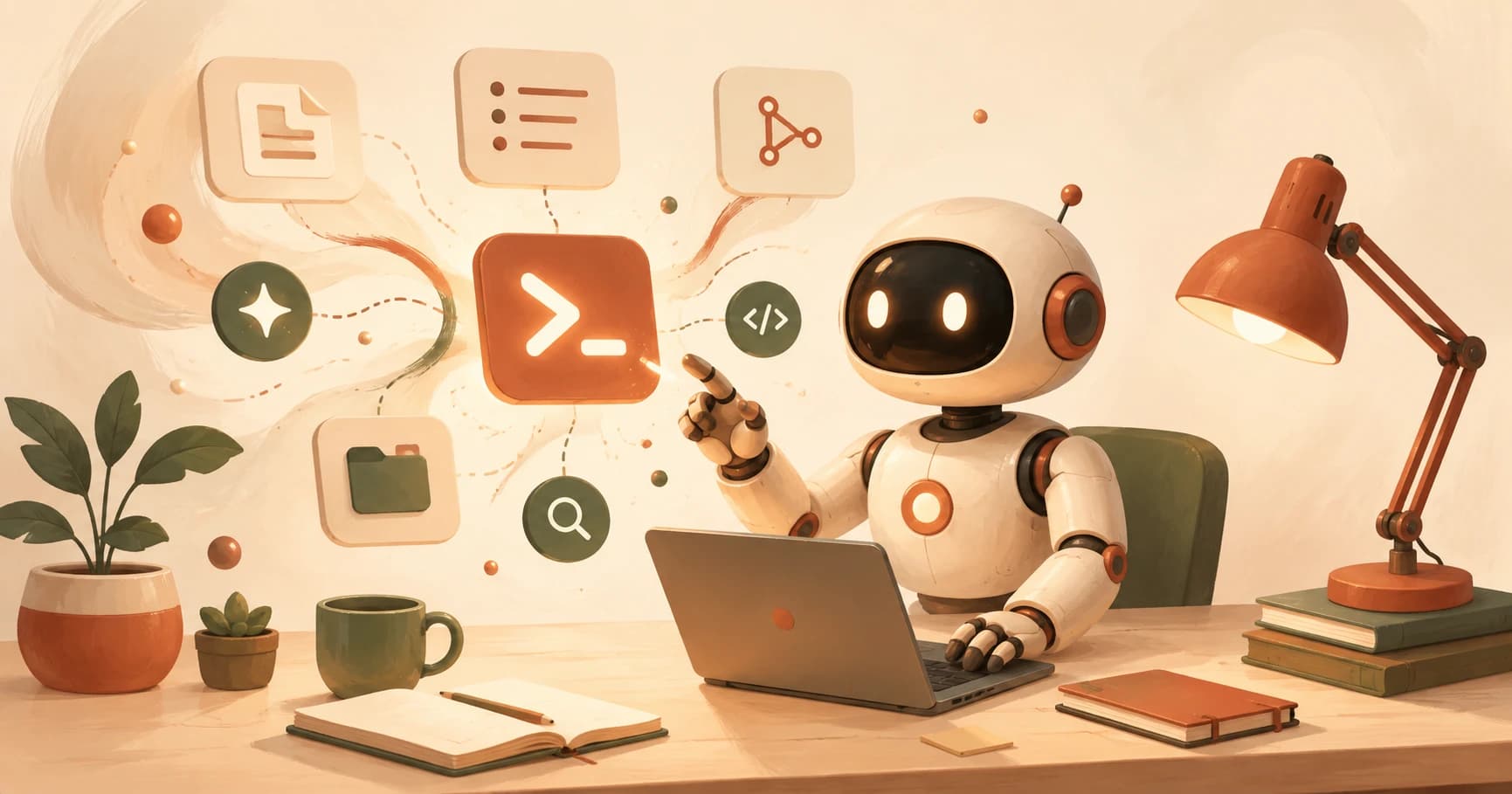A robot pressing a single labeled button that triggers a full routine
