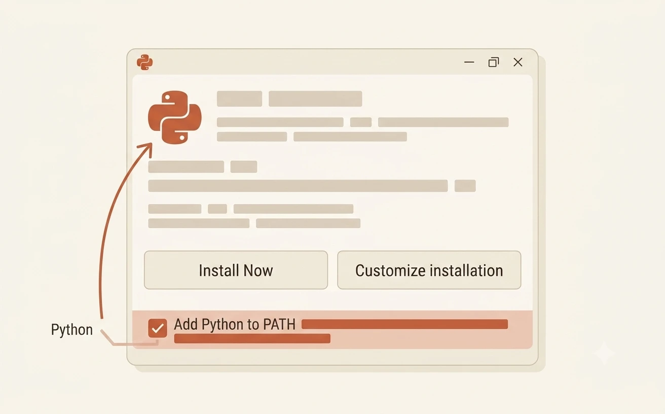 Python Windows installer dialog with the Add Python to PATH checkbox highlighted