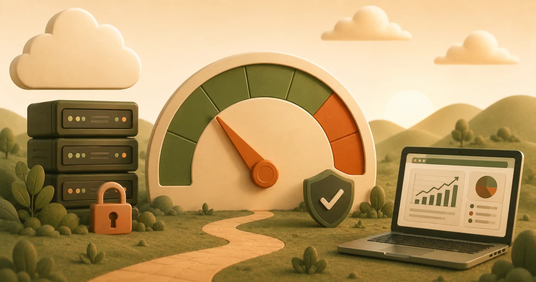 A usage gauge with a large green zone and a small red zone at the end, the needle sitting comfortably inside the green